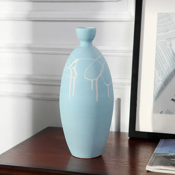 Creative Classical Hand Made Blue Jingdezhen Ceramic Plant Vase Suit For Bedroom Decor photo-4