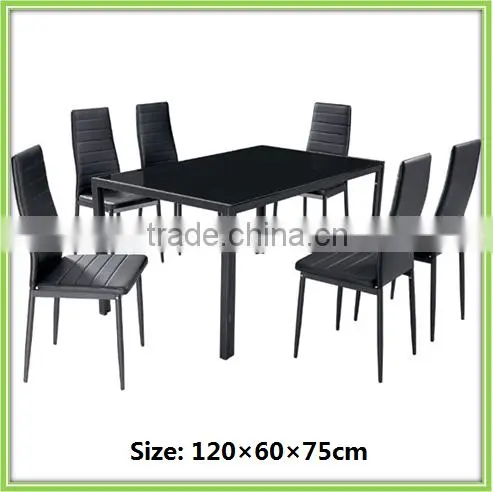 New Design Chrome Metal Glass Hotel Dining Set Black