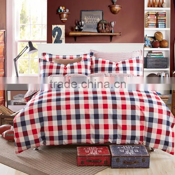 Best Selling Bright Color Bed Cover Quilt Red Plaid Print New Bedroom Set 100%cotton Kids Duvet Cover Set photo-5