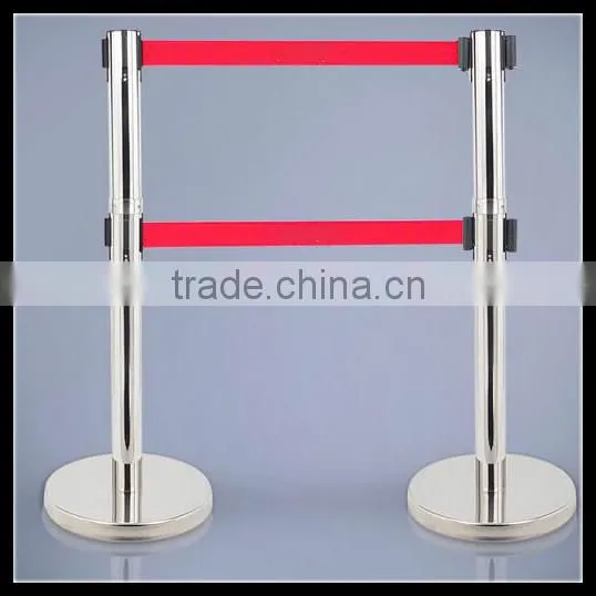 Silver Stainless Steels Double Belt Barriers- 2 Webbings Barriers- Metal Poles photo-4