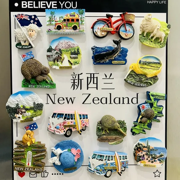 Wholesale Price OEM Manufacturer Personalized New Zealand Kiwi Lake Tekapo Mount Cook Lake Taupo Resin 3D Custom Tourist Souvenir Fridge Magnet Maker