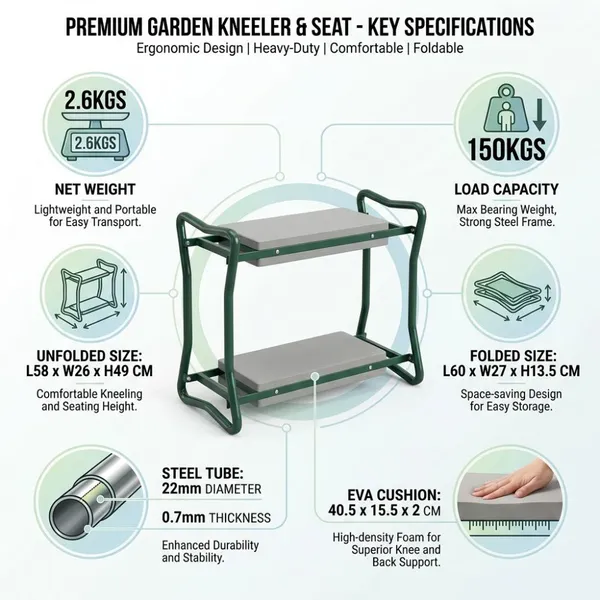 Portable Folding Heavy Duty Steel Frame EVA Foam Cushion Convertible Kneeling Seat Stool With Tool Bag Garden Bench Kneeler photo-2