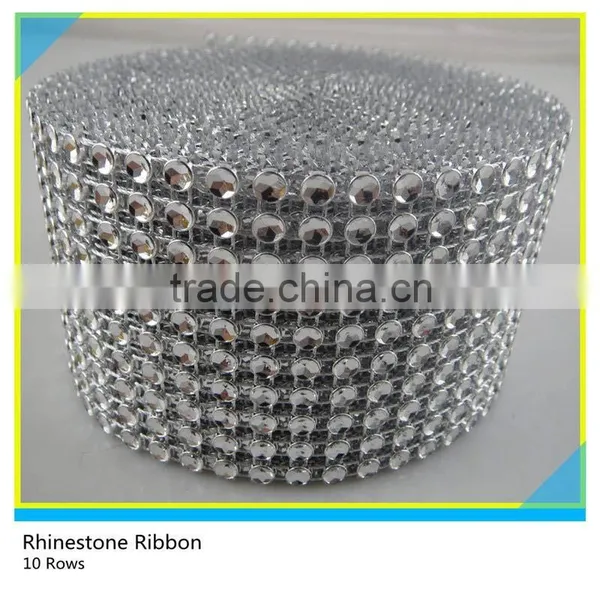 Sew on 10 Rows Rhinestone Plastic Diamond Crystal Mesh Rhinestone Cake Trim for Wedding photo-2