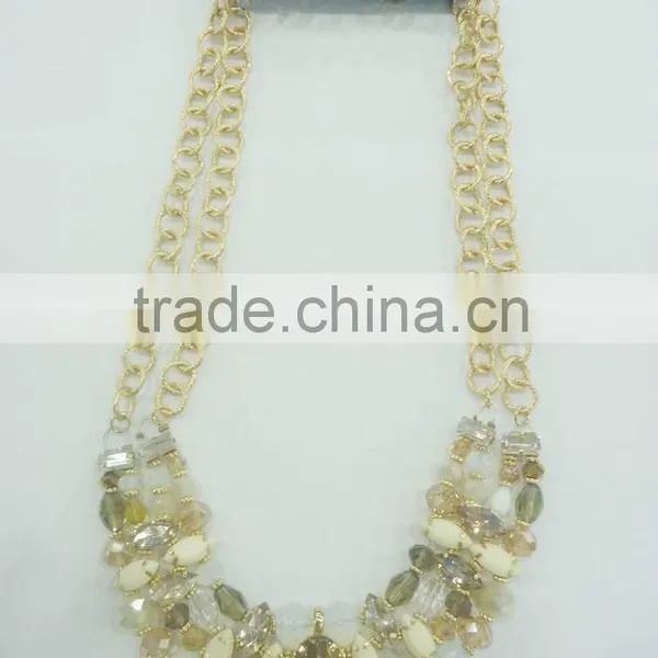 FACHION GLASS BEADED METAL CHAIN NECKLACE EARRING SET