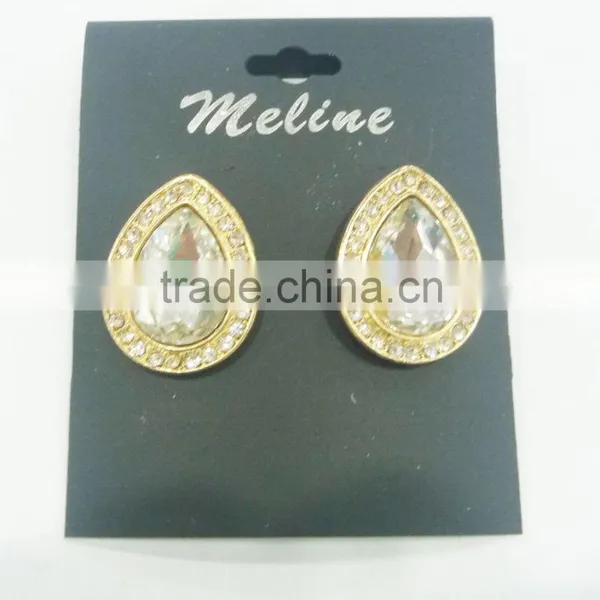 TEAR DROP BIG GLASS STONE BUTTON EARRING