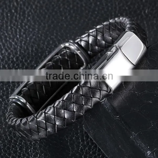 Halloween Punk Skull Wings Genuine Leather Bracelet Unisex Stainless Steel Clasp Cuff Bangle photo-4