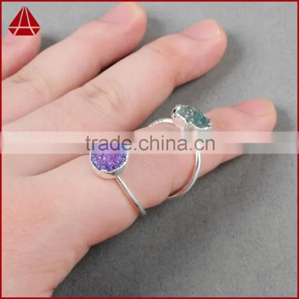 Druzy Wrapped Authintic Stone Full Finger Ring in Sterling Silver Gems Ring photo-2