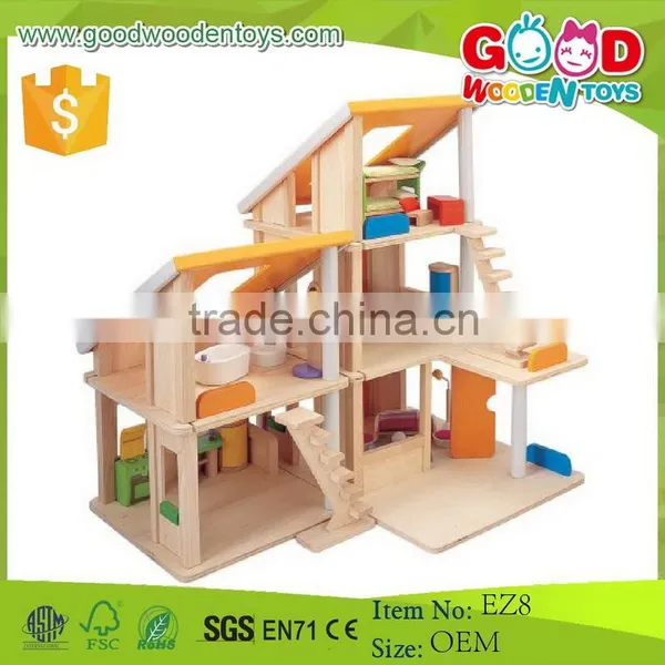 Natural Kids Play Toy Two Units Size 78*36*60cm Educational Wooden Dollhouse Set