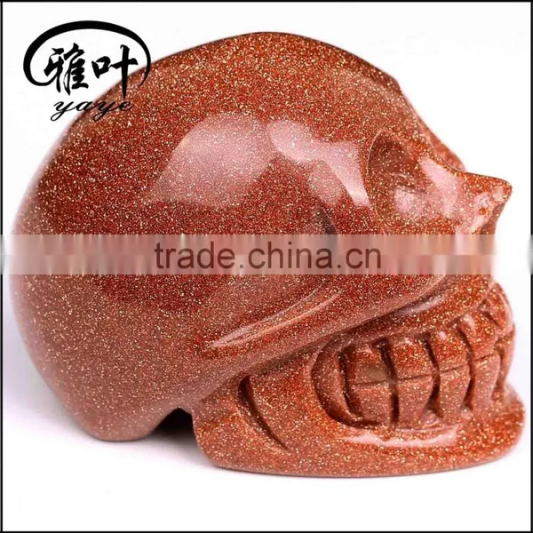 Wholesale 2inch Gold Sand Stone Handcrafts Skull Carving photo-2
