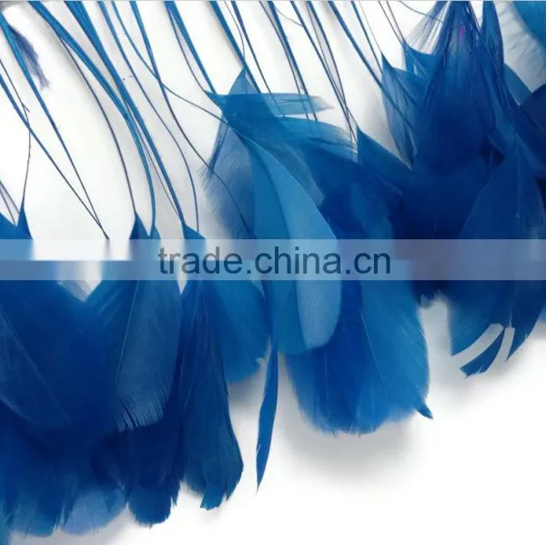 Stripped Blue Coque Tails Fringe Rooster Feather Trim