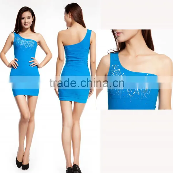 2016 Ladies Shiny Party Dress Hot Evening One Shoulder Princess Dress photo-3