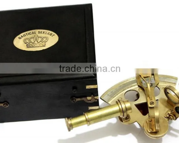 Buy Antique Brass Shiny Marine Nautical Sextant- Small NAUTICAL SEXTANT REPLICA With Black Wooden Box 1027 photo-3