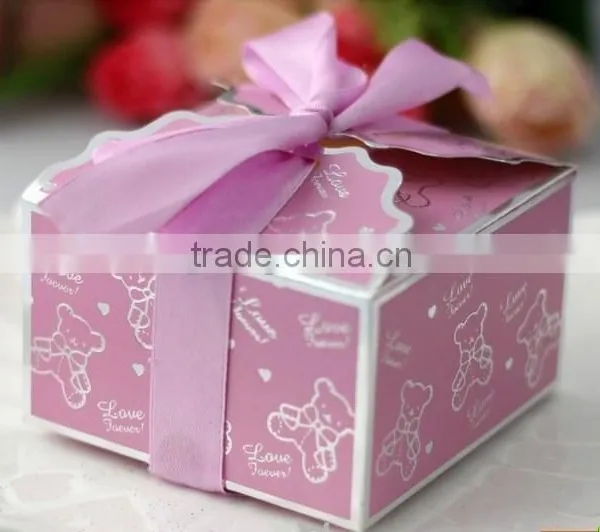 BC017- Simple Style Favor Wedding Paper Candy Boxes With Ribbon photo-2