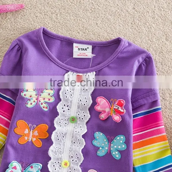 2-6Y (65512#Purple&Fuchsia)Flags Kids Baby Girl Cotton Jersey Chilren New Butterfly t Shirt photo-6