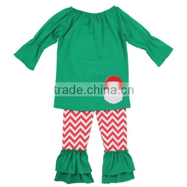 Kaiyo Children's Fall Boutique Clothing Santa Chevron Ruffle Sets OEM Service Christmas Kids Clothes