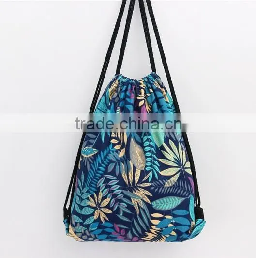 Foliage Pattern Blue Canvas Backpack photo-4