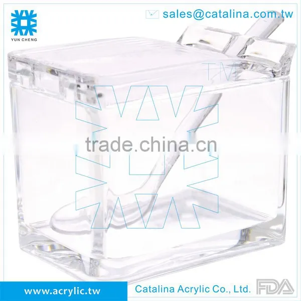 Acrylic Plastic Salt Sugar Pepper Pot Set With Spoon photo-3