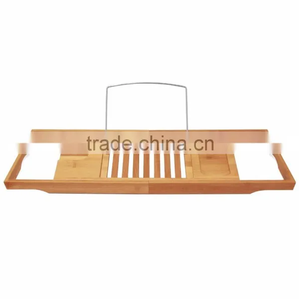 Bamboo Bathtub Caddy With Extending Sides and Adjustable Book Holder photo-2