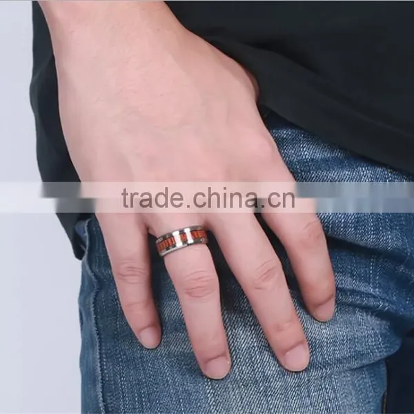 8 mm Wooden Inlay High Polish Tungsten Carbide Ring photo-5
