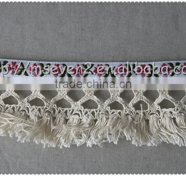 5.7cm Fringed Cotton Jacquard Webbing, Jacquard Tape With Cotton Tassel Wholesale photo-6