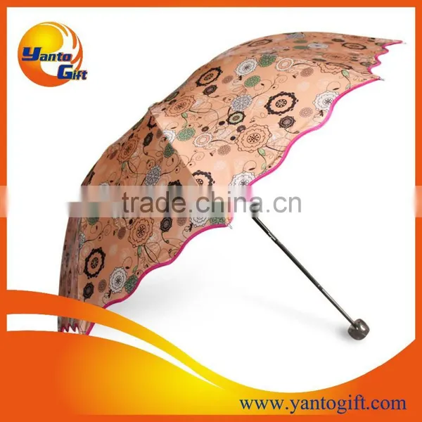 Custom Pink Color Three Folds Umbrella for Promotion photo-3