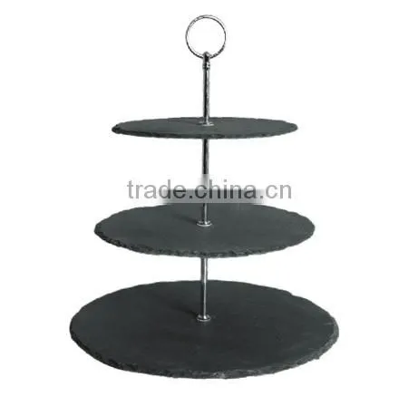 Wholesale Natural Stone 2 Tier and 3 Tier Slate Cake Stand With Rough Edge photo-2