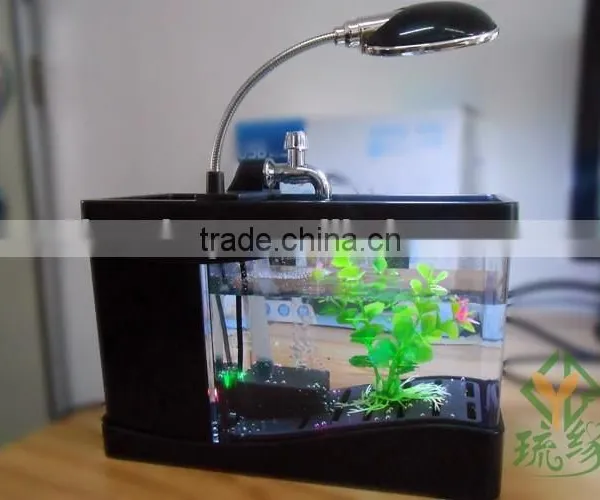 Mini USB Fish Tank With Multi-functions LED Light & Pen Container & Perpetual Calender USB Desk Aquariums With Lamp photo-2