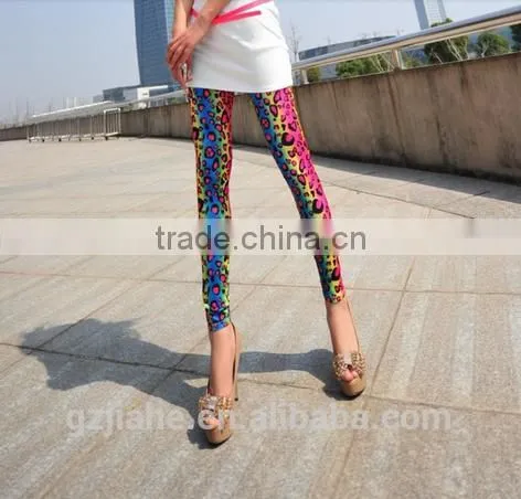 Fashion Summer Autumn Slim Cool Trousers Women Colorful Leopard Print Leggings Lady Sexy Pants Silk Capris Full Length photo-3