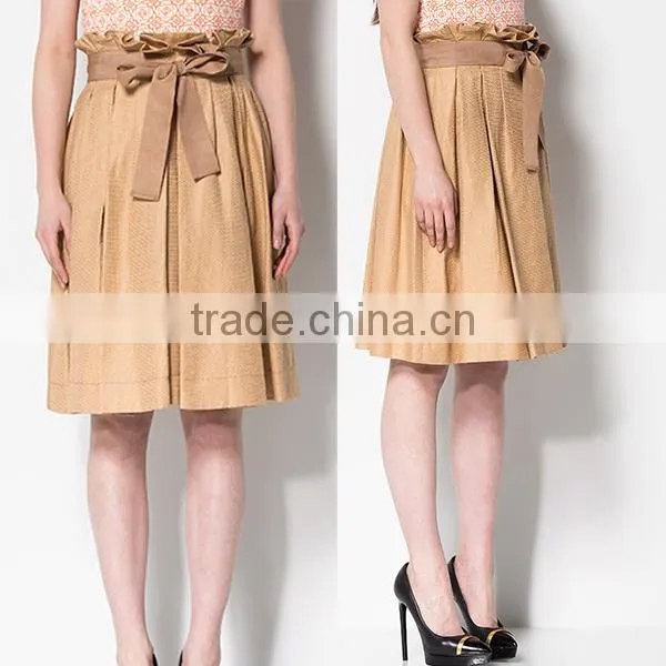 OEM/ODM Clothing Direct Manufacturer Custom-made Your Own Design Latest Design Waist Strap Khaki Lady Pleated Long Skirt photo-3