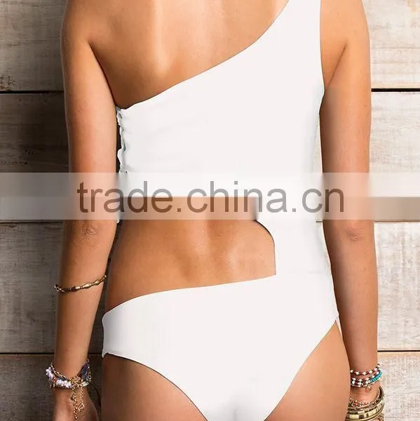 Ladies White and Side Cut Out One-piece Swimwear photo-2