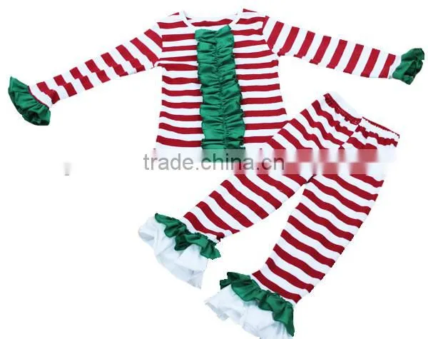Custom Design Children Christmas Outifit Stripe Ruffle Baby Clothes Clothing Set photo-2