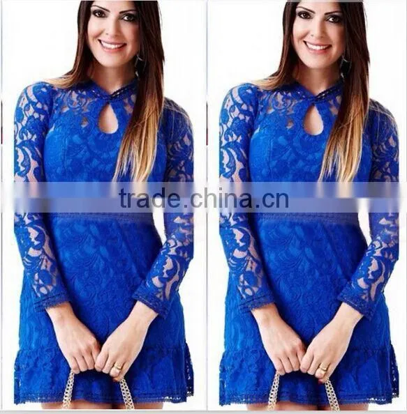 the Latest Autumn Women Long Sleeve Lace Dress Cocktail Mini Dress photo-3