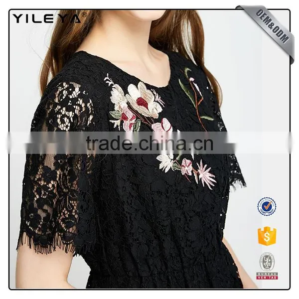 Women Casual Crochet Black Elegant Floral and Lace Dress Designs,ladies New Model Dress & Ladies Fashion Lace Patchwork Dresses photo-3
