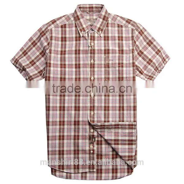 2017 Blouse Short Sleeve Shirt for Men Boys Fancy Shirts Gingham Pattern photo-3