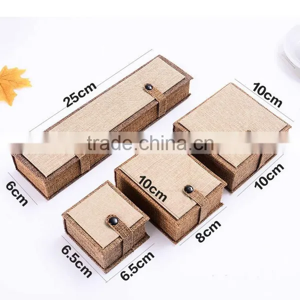 High Quality Natural Linen Fabric Paper Gift Storage Box Jewelry Bracelet Bangle Necklace Earrings Set Case Box photo-2