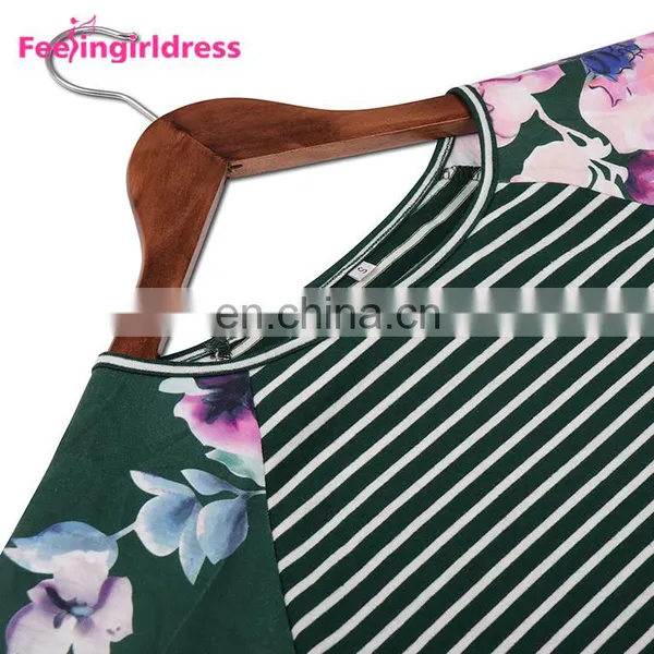 Autumn Latest Design Printing Floral Green Long Sleeve Casual Loose T-Shirt Dress photo-6
