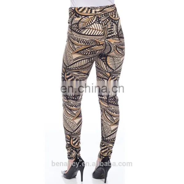 High Quality Custom Made Jogging Pants Retro Leaves Print Legging photo-2
