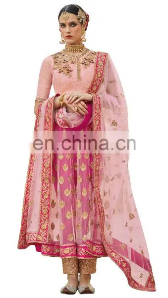 Wedding Wear Stylish Lehenga Choli + Bottom Pant Style Anarkali Suits Dress Material 2017 photo-2