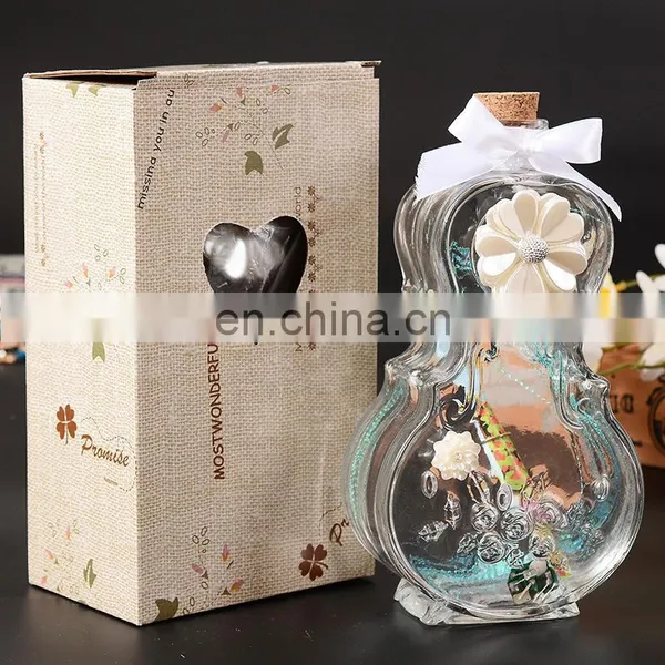 Glass Wishing Bottle Cork With Flower Bow Knot Creative Violin Shaped Wishing Bottle photo-4