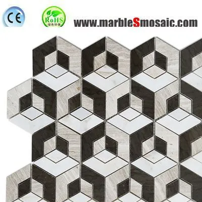 Мозаичные плитки из 3D-мрамора Dark Cubic Bath