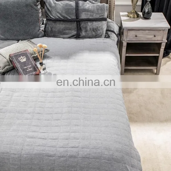 King Size Gray Color Vintage Washed Solid Cotton Quilt and Shams Set /Comfortable Bedding Bed Sets