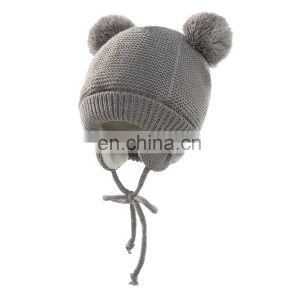 1-3 Years Hat Gloves Two Plush Balls Ropes Boys Girls Solid Color Knitted Kids Cap Gloves Set for Autumn Winter Warm Cap photo-5