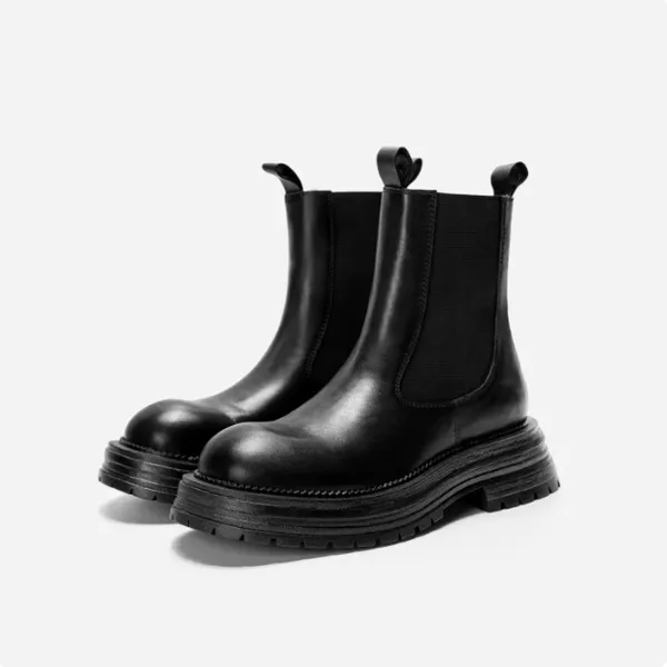 Vintage Grain Texture Imported Chunky Heel Horse Leather Chelsea Boots for Women Spring Block Heel Fashion Smoke Pipe Boots