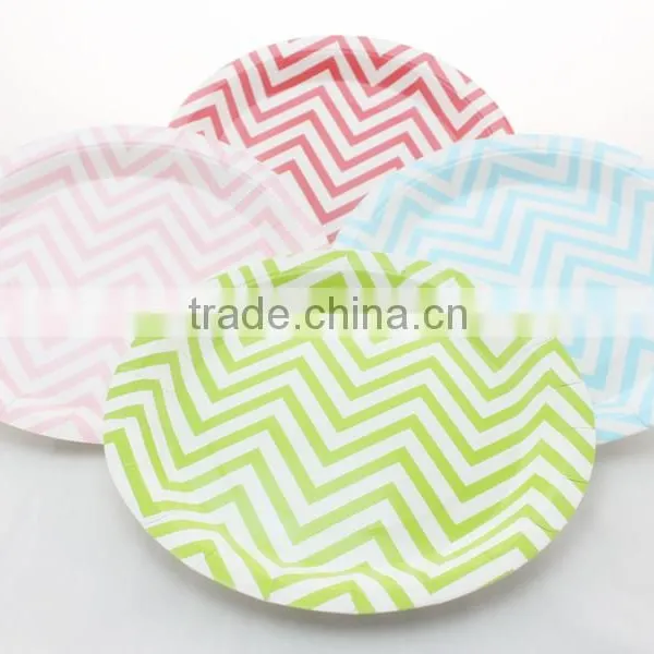 9 Inch Pink&White Striped Round Wedding Party Paper Plates,Paper Dish China Wholesales Quality Choice photo-3