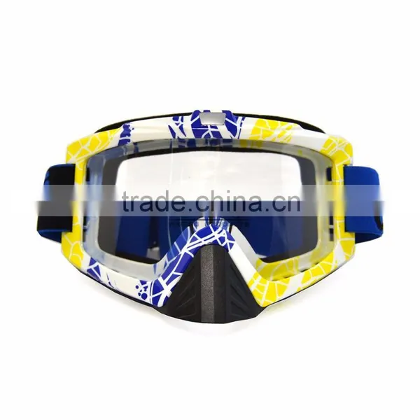BJ-MG-013 Wholesale Adult Clear Lens Yellow & Blue Frame Motorcycle Goggles Motocross Roll off photo-3