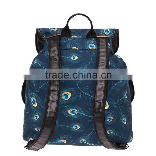 2016 3d Printed Peacock Feather Vintage Canvas Rucksacks Cute School Satchel Rucksack Backpack Campus Bag photo-3