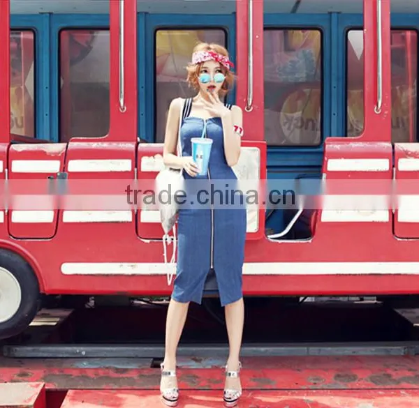 2015 Fashion Hot Young Girl Sexy Slim Women Girls Denim Prom Strap Dress Fashion Sexy Summer Dress photo-2