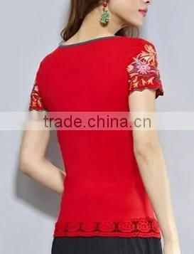 Summer Wear New National Style Embroidery Women's Short Sleeve of Women Tshirts photo-2
