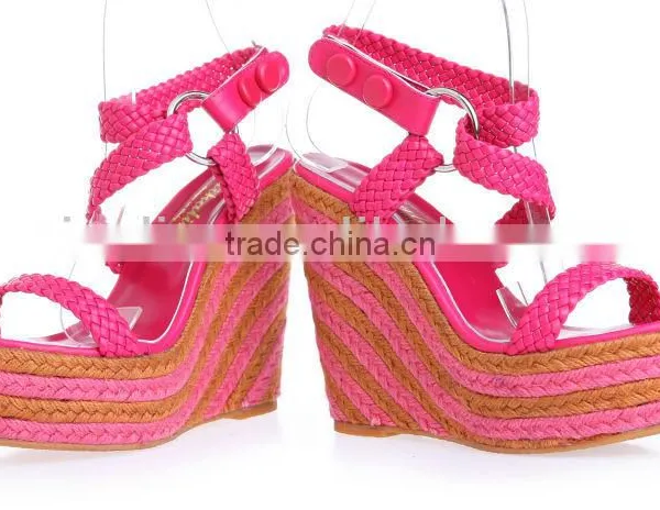 Woven Wedged Peep Toe Hills With Rose Linen Big Size photo-2