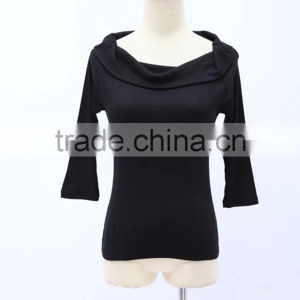 Women's Fashion Black Tops Ladies Half Sleeve Knitted Blouses